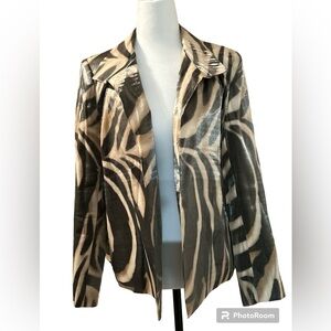 Grace Chuang New York, Animal, Print Blazer, Size Large, cream/brown